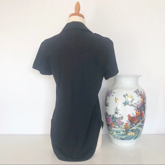🎀 5/$25 NWT Zara black denim short sleeve shirt sz S - Picture 9 of 11
